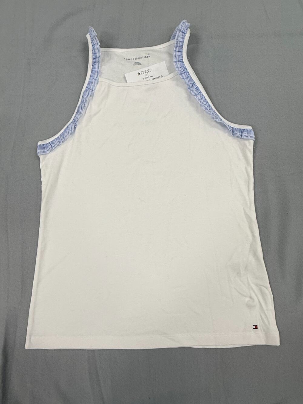 Tommy Hilfiger Tank Top Women Small White 100% Cotton Ruffle Trim Sleeveless NWT